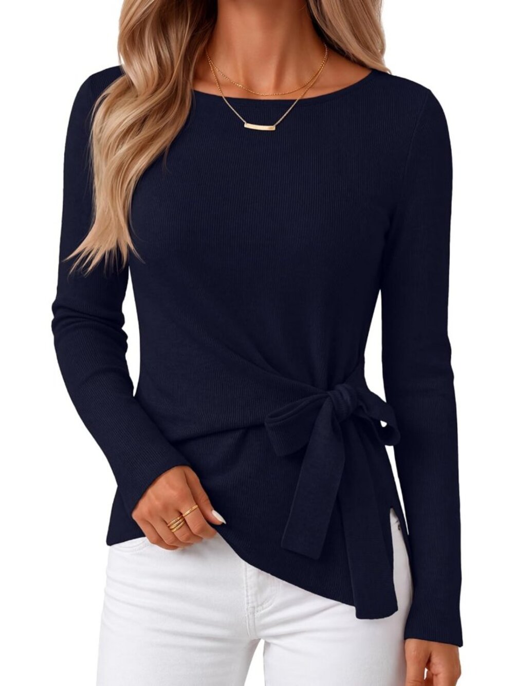 Cute Fall Long Sleeve Sweater with Tie Front & Boat Neck - Cozy Women's Top